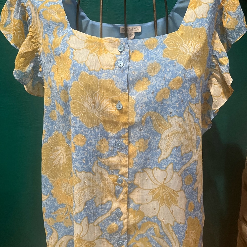 Chic Blue and Yellow Floral Blouse